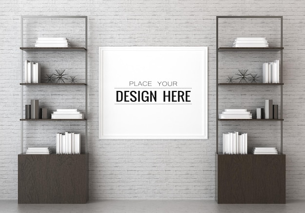 PSD poster frame in living room  mockup