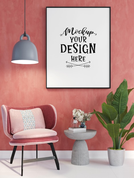 PSD poster frame in living room  mockup