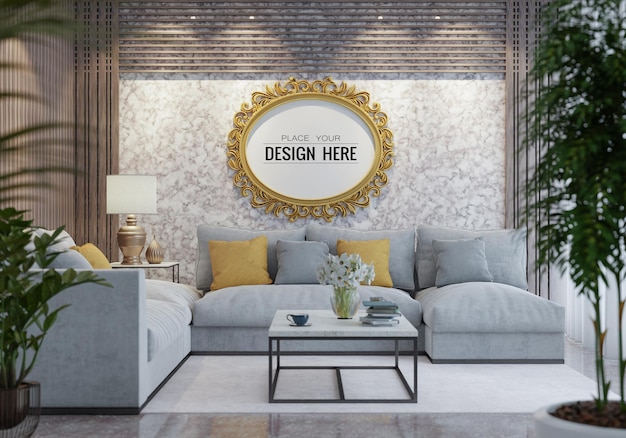 PSD poster frame in living room mockup