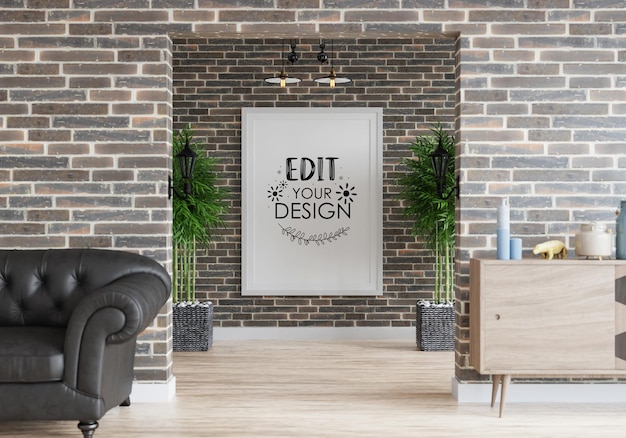 PSD poster frame in living room mockup