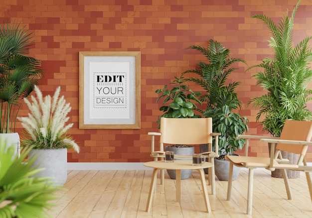 PSD poster frame in living room mockup