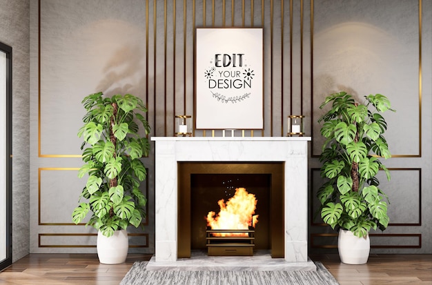 PSD poster frame in living room mockup