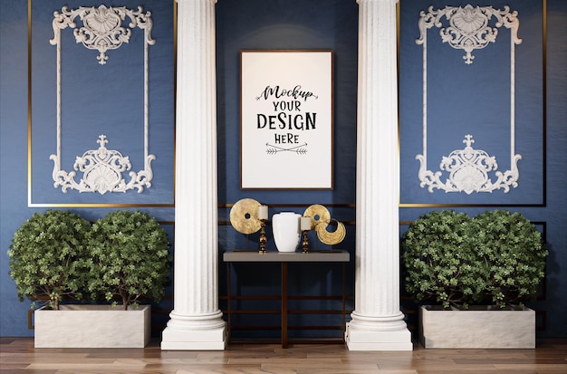 PSD poster frame in living room mockup