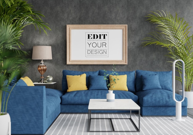 PSD poster frame in living room mockup