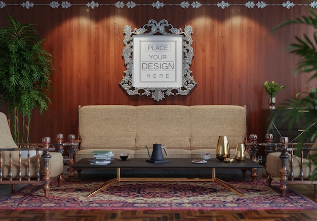 poster frame in living room mockup