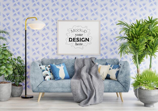 Poster frame in living room mockup