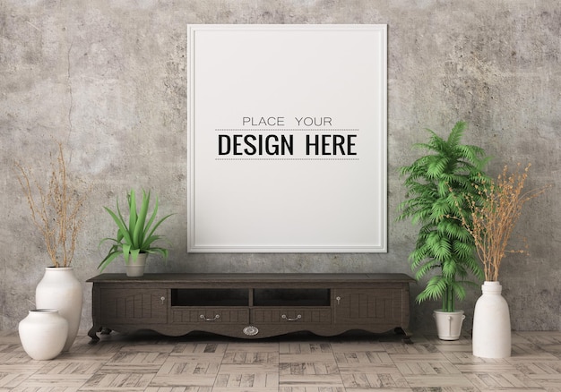 Poster frame in living room mockup