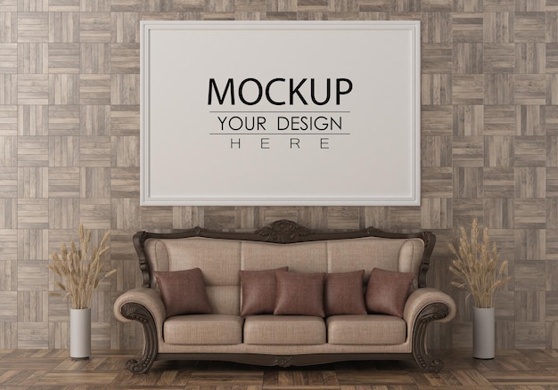 Poster frame in living room mockup