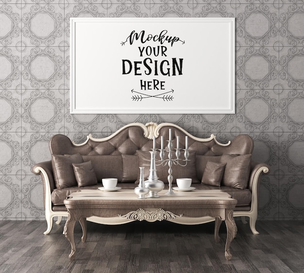 PSD poster frame in living room mockup