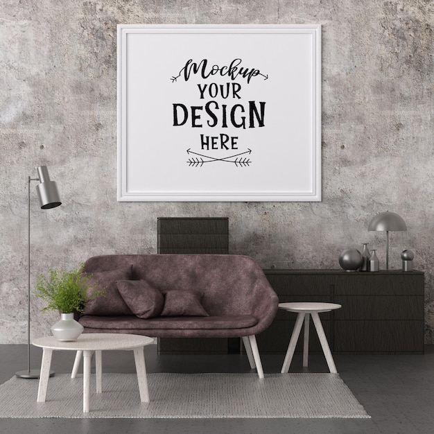 Poster frame in living room mockup