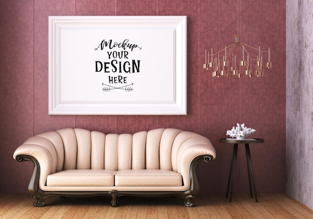 Poster frame in living room mockup