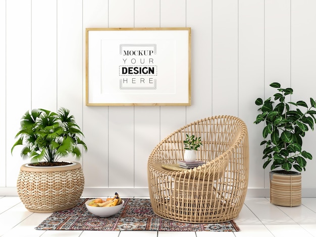 PSD poster frame in living room mockup