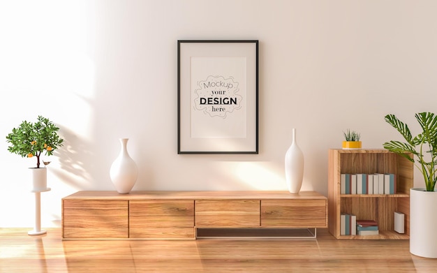 PSD poster frame in living room mockup