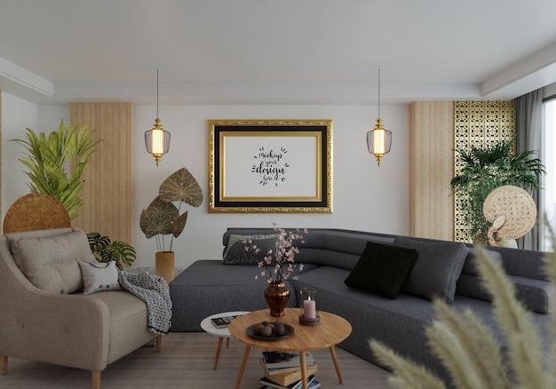 PSD poster frame in living room mockup