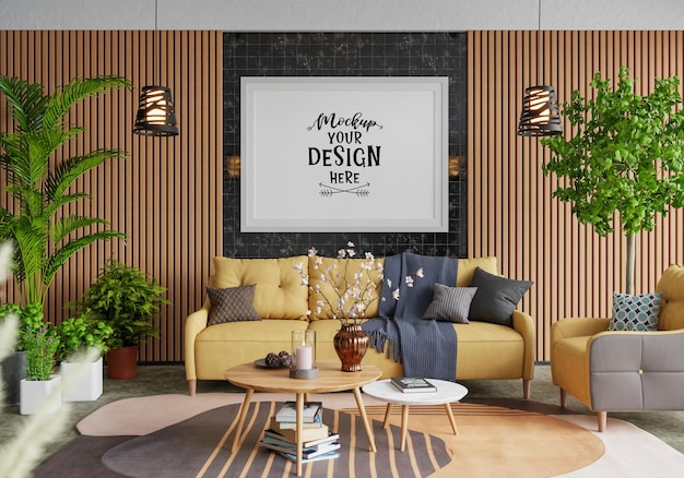 Cornice per poster in soggiorno mockup