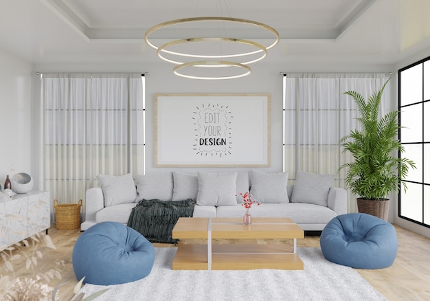 PSD poster frame in living room mockup