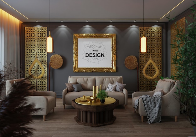 PSD poster frame in living room mockup