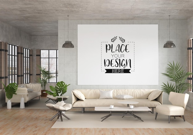 Poster frame in living room mockup