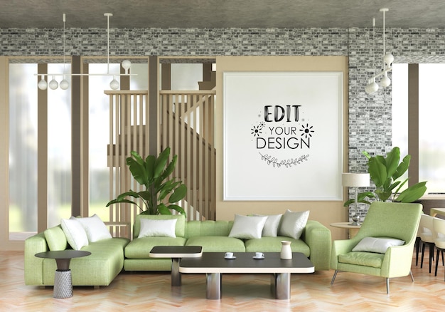 PSD poster frame in living room mockup