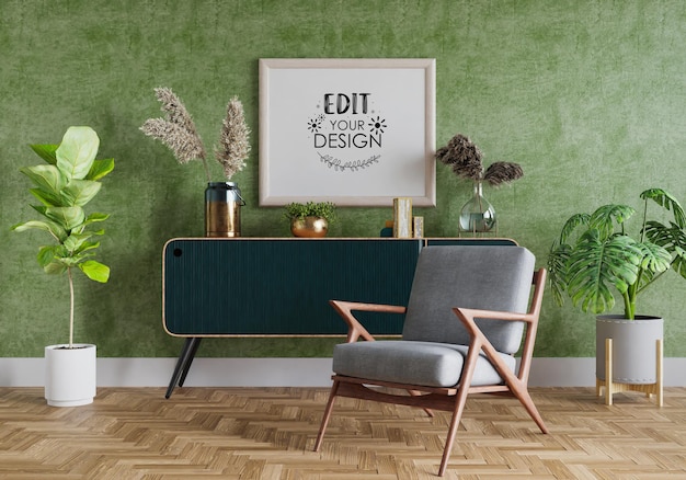 PSD poster frame in living room mockup