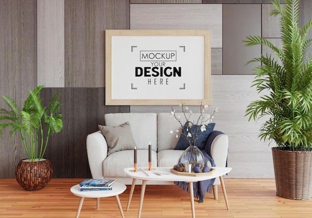 Cornice per poster nel mockup del soggiorno