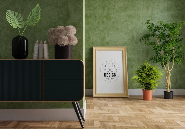 PSD poster frame in living room mockup