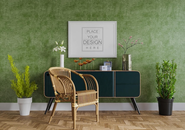 PSD poster frame in living room mockup