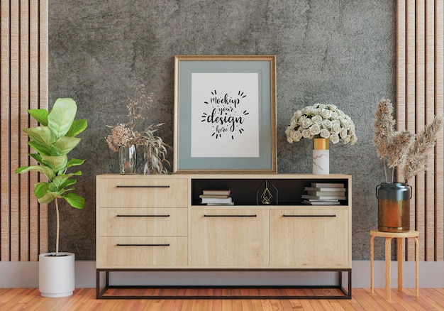 PSD poster frame in living room mockup