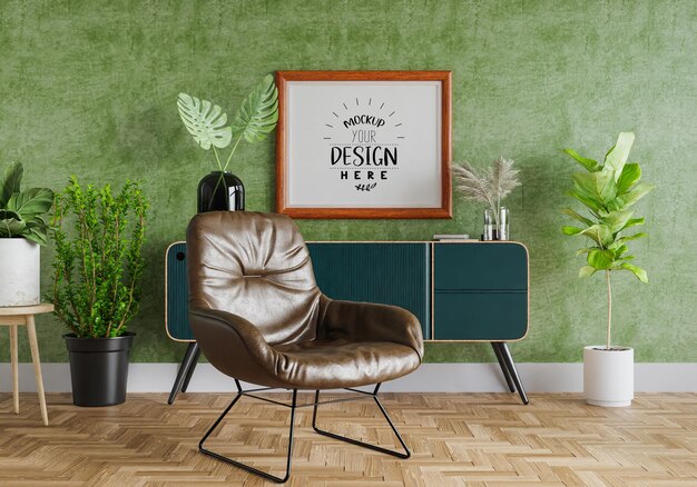 PSD poster frame in living room mockup