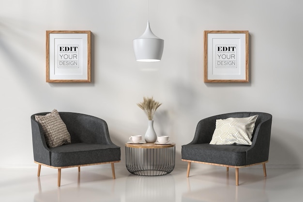 PSD poster frame in living room mockup