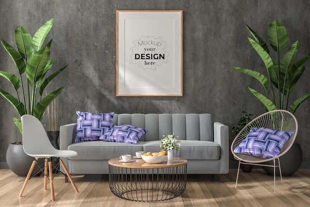 Poster frame in living room mockup