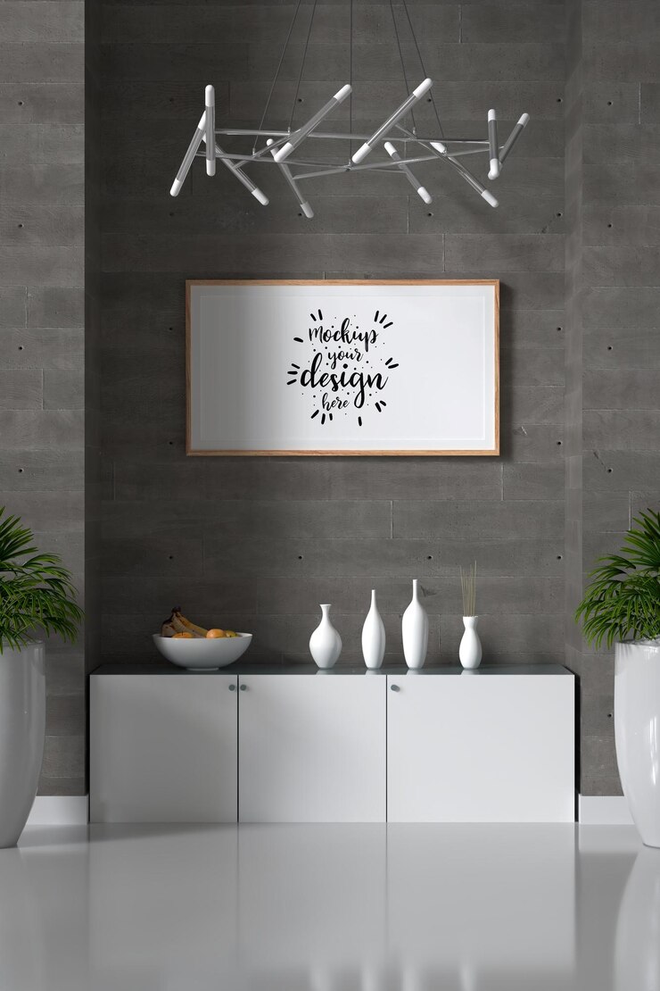 PSD poster frame in living room mockup