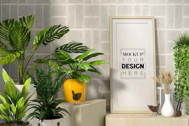 PSD poster frame in living room mockup