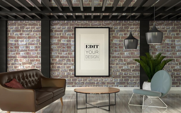 PSD poster frame in living room mockup