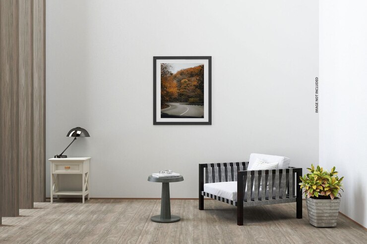 PSD poster frame in living room mockup
