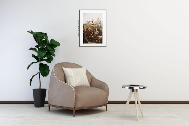 PSD poster frame in living room mockup