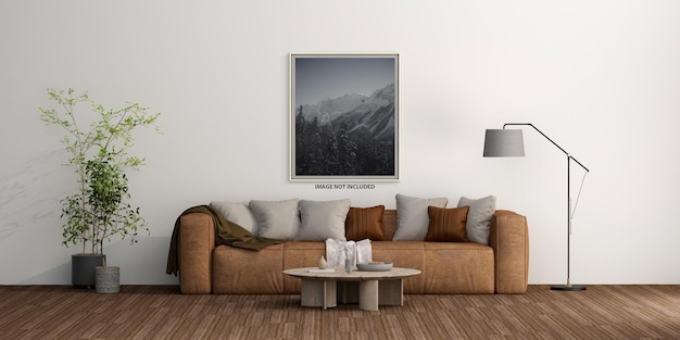 PSD poster frame in living room mockup