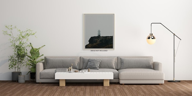 PSD poster frame in living room mockup