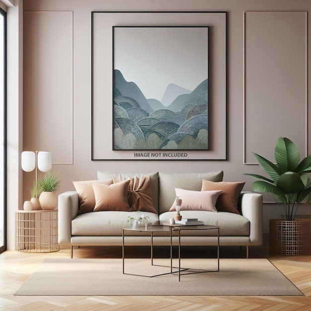 PSD poster frame in living room mockup