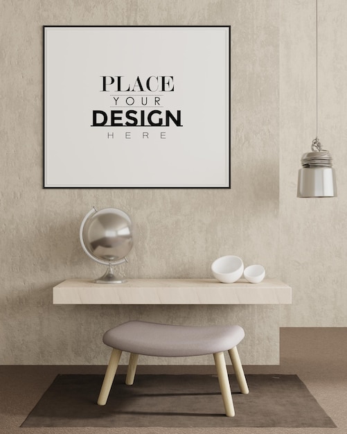 Poster frame in living room psd mockup