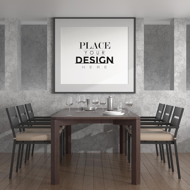 poster frame in living room psd mockup