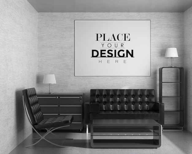 Poster Frame in living room Psd Mockup