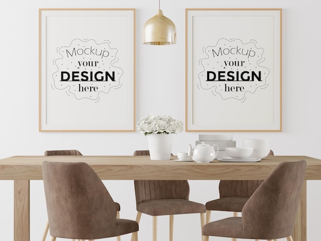 poster frame in living room psd mockup