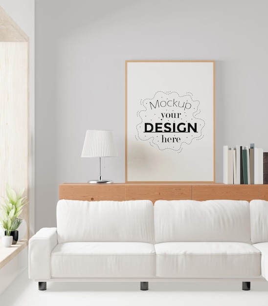 Poster frame in soggiorno psd mockup