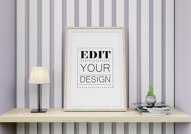 Poster frame in living room psd mockup