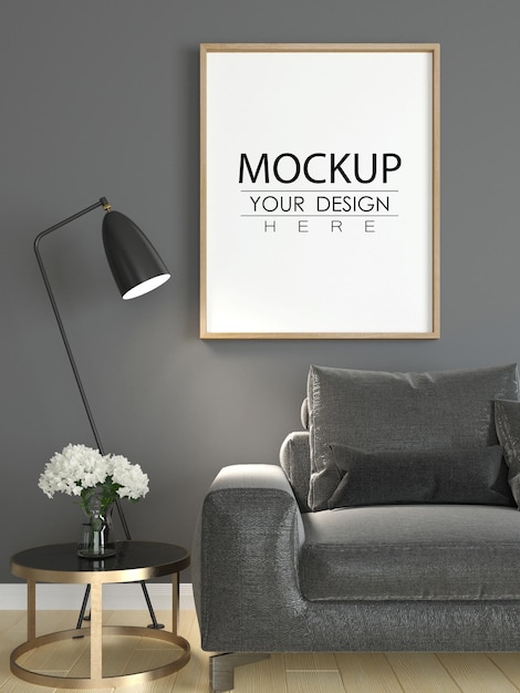 Poster Frame in living room Psd Mockup