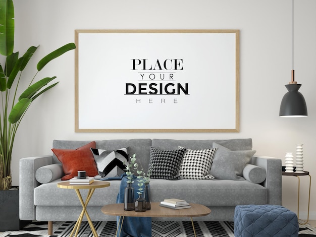 Poster Frame in living room Psd Mockup