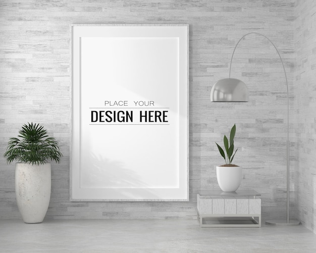 Poster frame in living room psd mockup