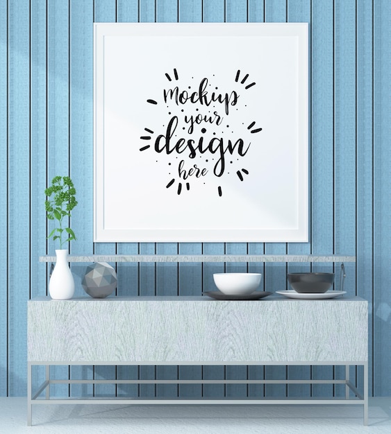 Poster frame in living room psd mockup