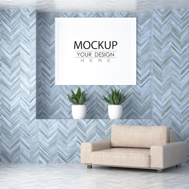 Poster frame in living room psd mockup